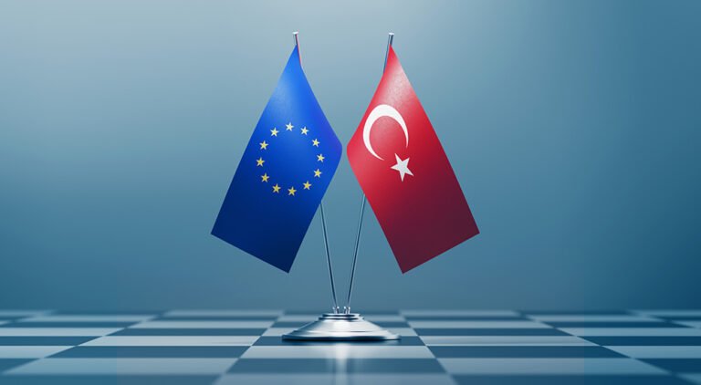 European Union and Turkish Flag Pair on A Chess Board
